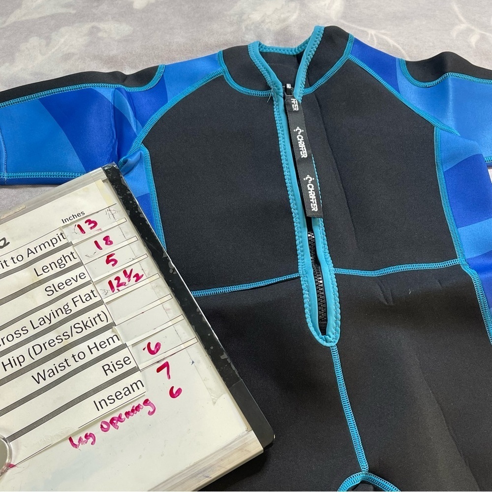 Chriffer Kids Wetsuit Front Zip 2mm Neoprene Thermal Short Sleeves Medium Blue - Picture 9 of 9